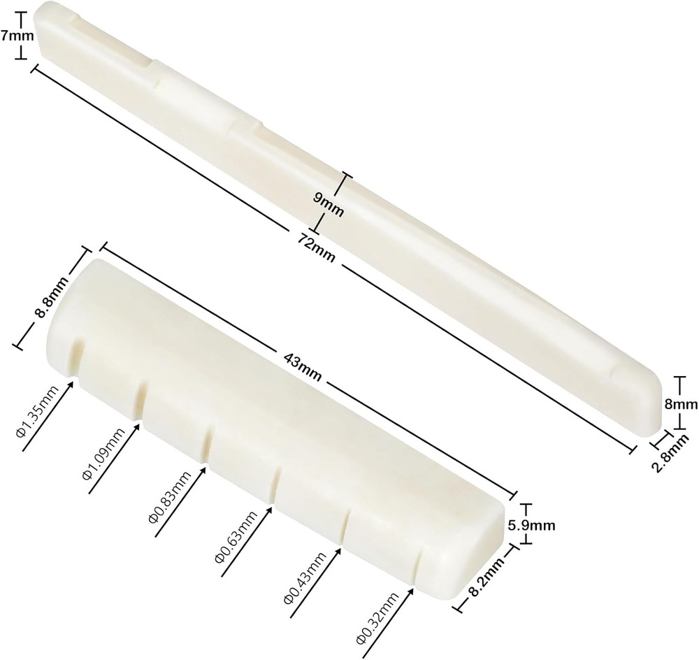 Blisstime 2 Sets 4Pcs 6 String Acoustic Guitar Bone Bridge Saddle and Nut Made