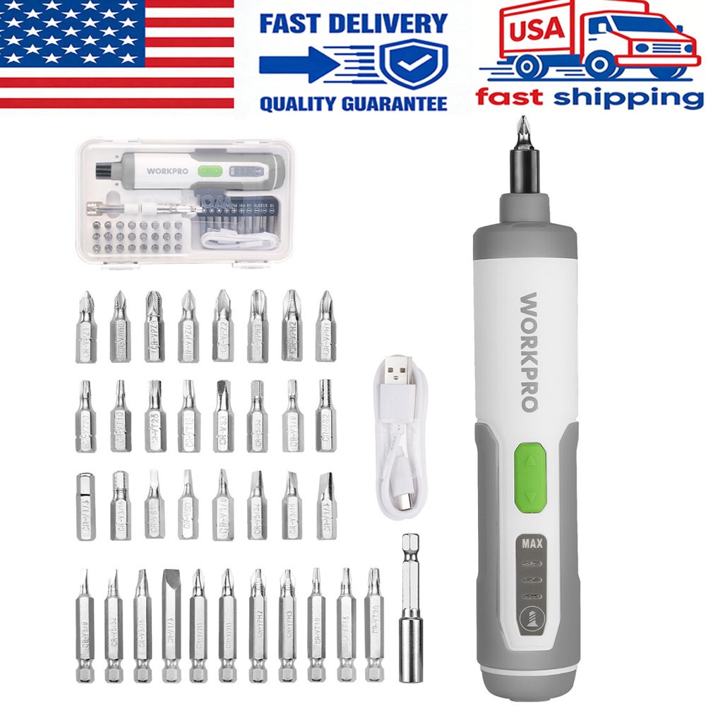 WORKPRO 4V Cordless Screwdriver with 35PC Bits Rechargeable Electric Screwdriver