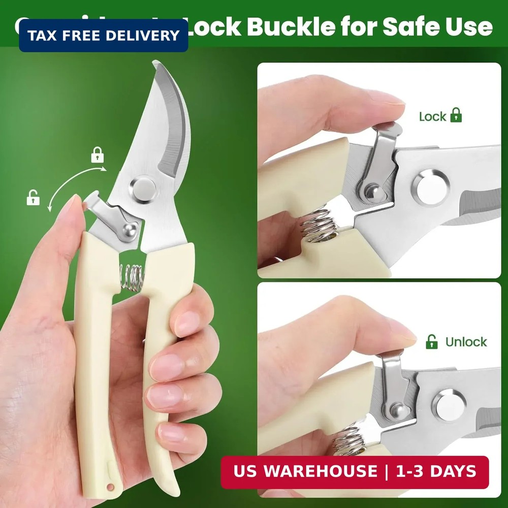 2 Pack Gardening Pruning Shears, Sharp Bypass Blade Garden Shears, Stainless Ste