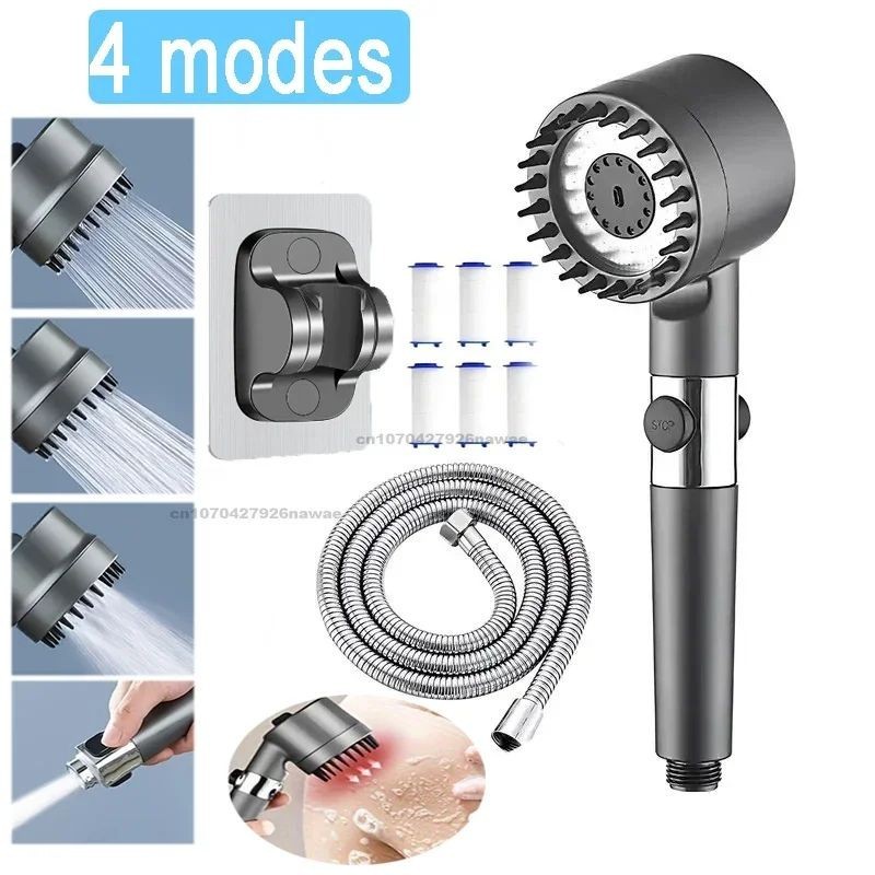 Handheld Shower Head High Pressure Adjustable Detachable Spray Water Saving Rain