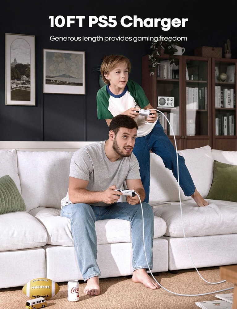 ZENANBiBi White PS5 USB C Charging Cable 10ft, Long