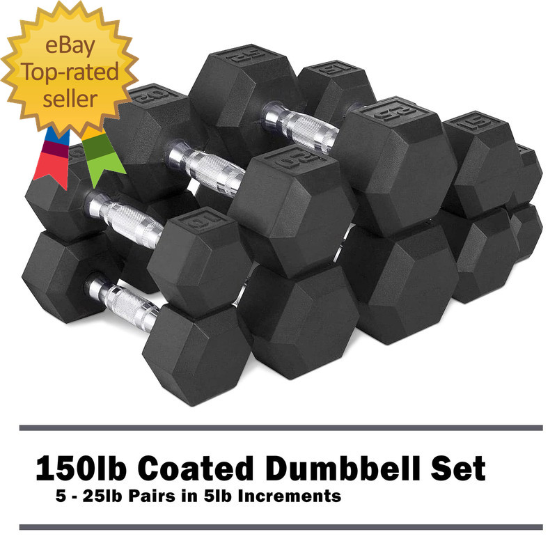 150Lb Rubber Hex Dumbbell Set