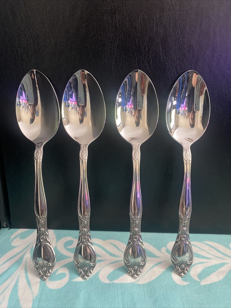 4 Oneida West Bend AFFECTION Stainless USA Glossy Dinner Spoons Flatware