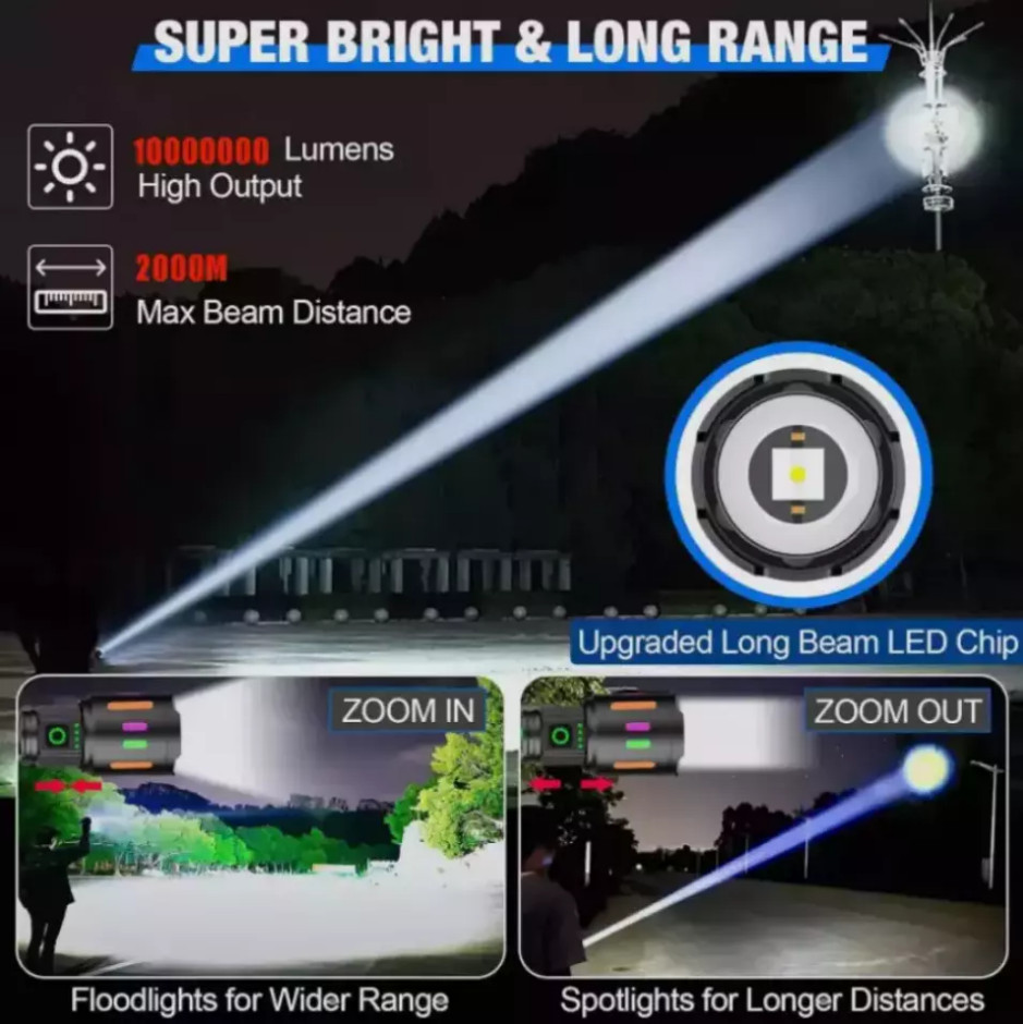 350000000 Lumen Super Bright LED Tactical Flashlight Rechargeable Work Light**