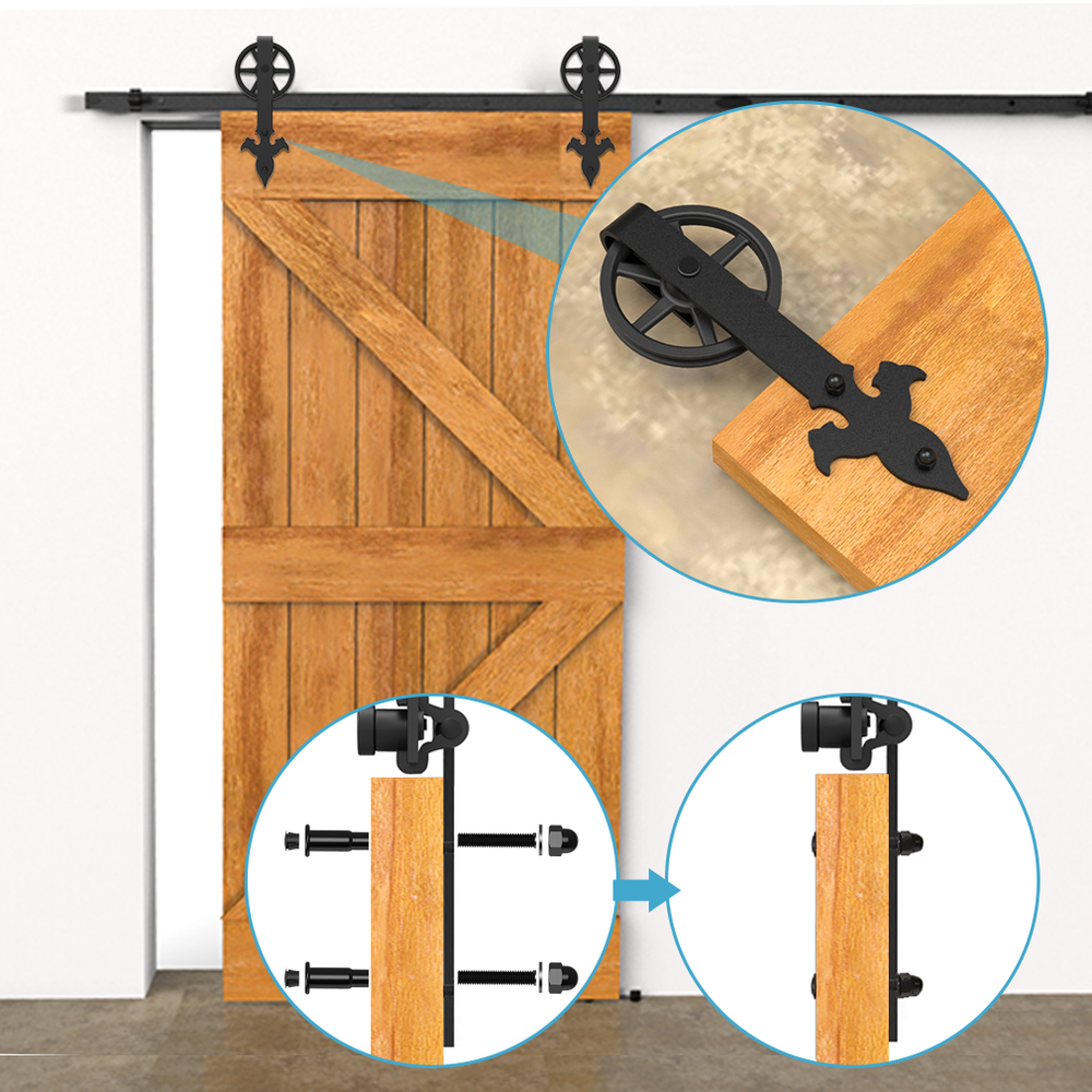 CCJH 4-20FT Sliding Barn Door Hardware Basic Black Roller Kit Single/Double Door