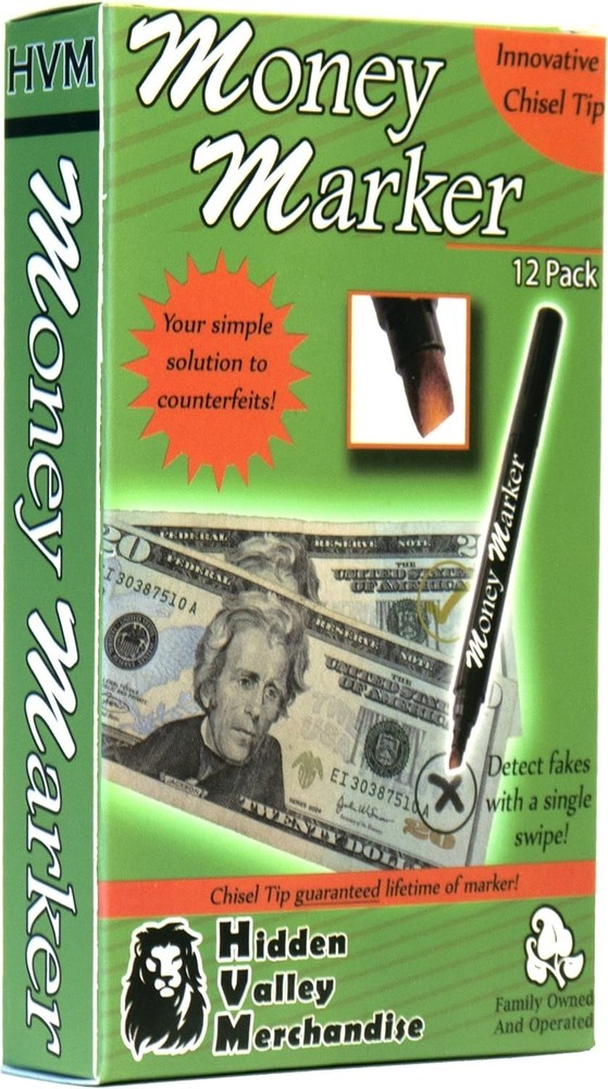 12 Black Counterfeit Money Detector Pens with Chisel Tip