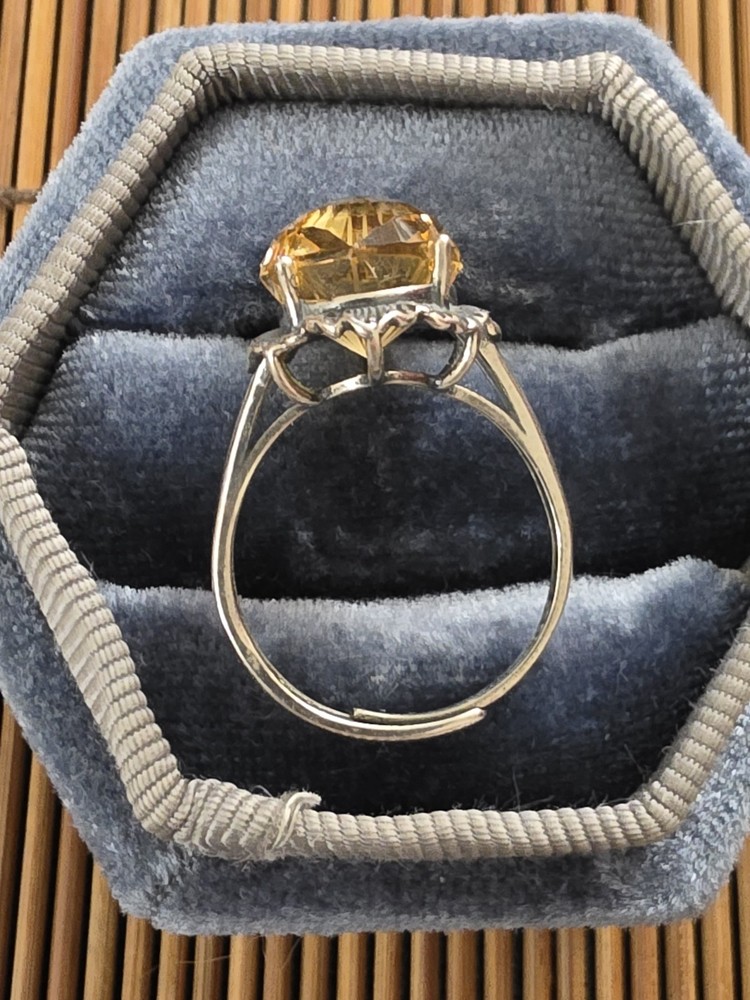 925 Silver Citrine Adjustable Ring