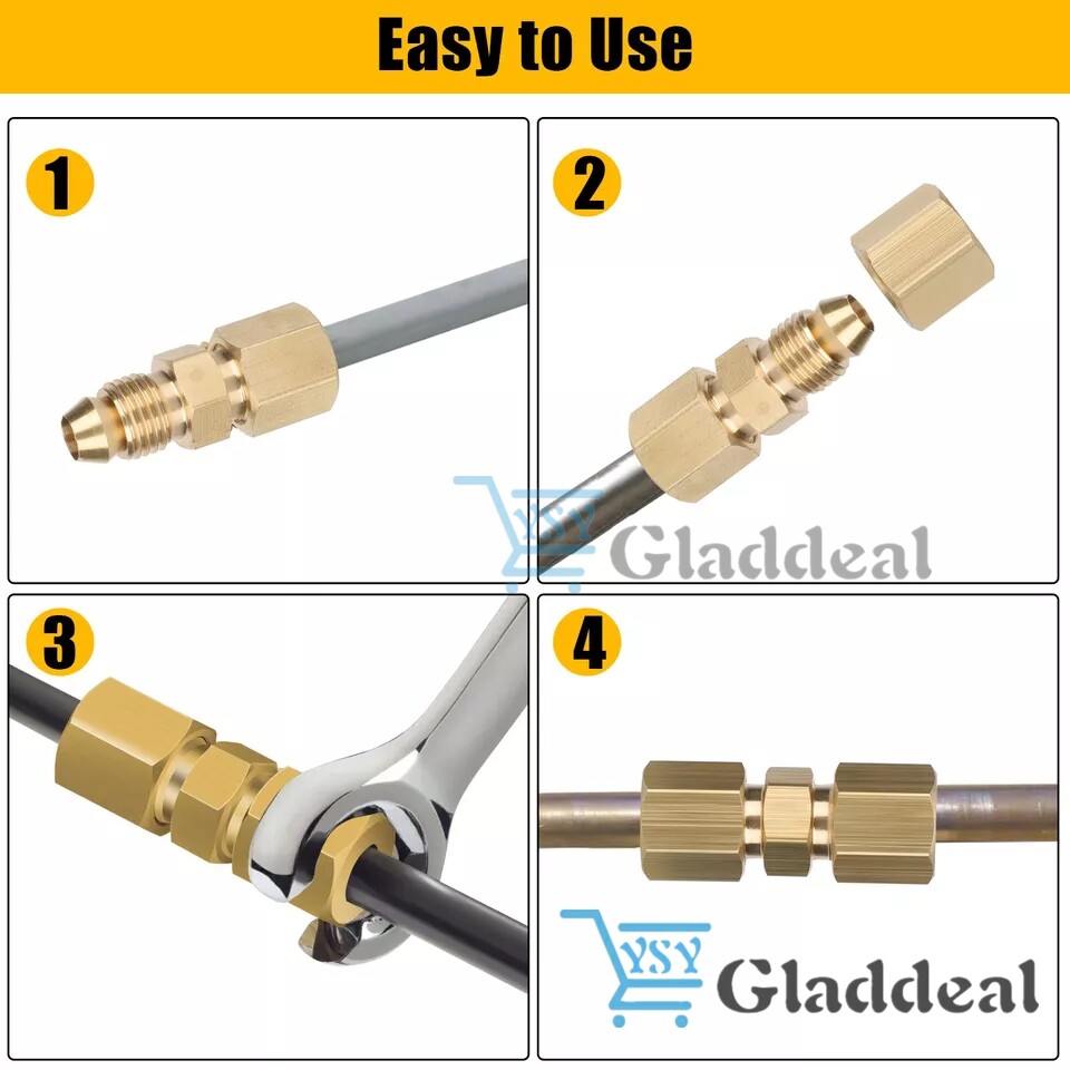 12X Straight Brass Brake Line Inverted Compression Fitting Unions For 3/16" Tube