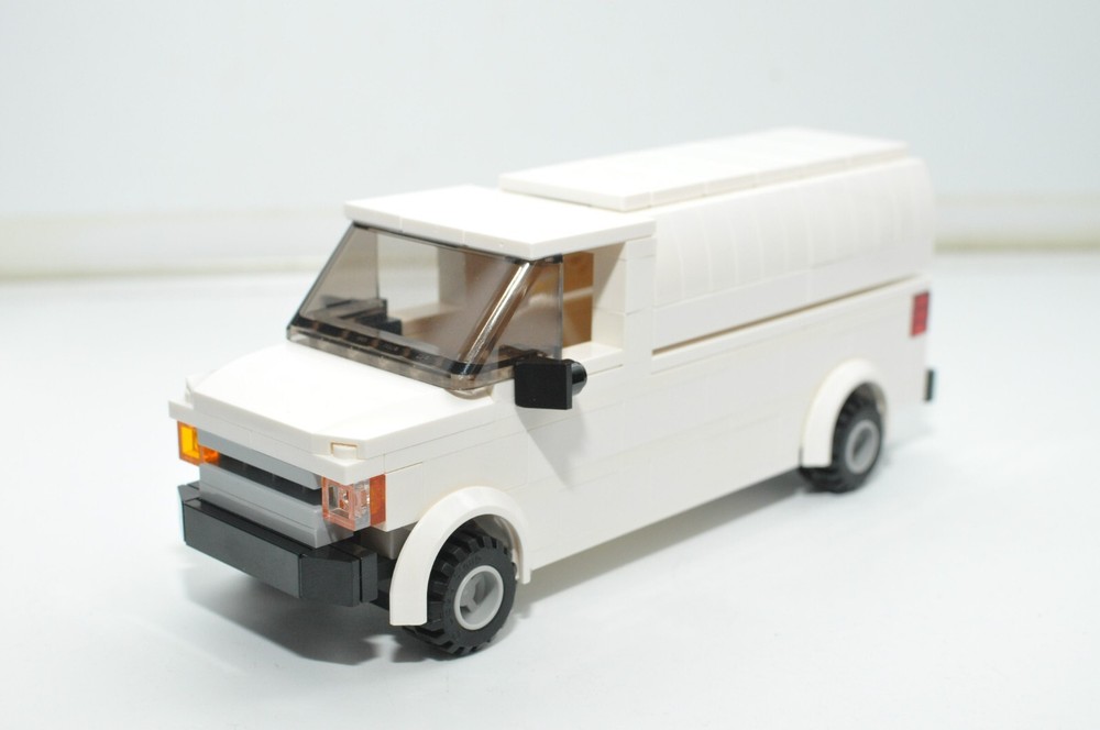 Custom White Work Van Model Made and Compatible with LEGO® Bricks