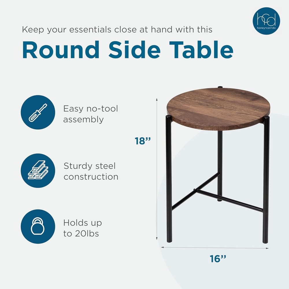 Round Side Table Accent End Table W/ Steel Frame Walnut