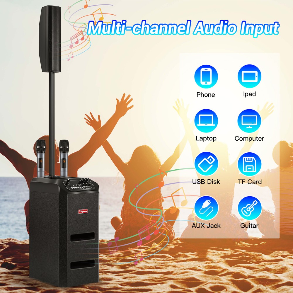 5000W 8"Portable Bluetooth Line Array DJ/PA Speaker System w/2 Wireless Microphe