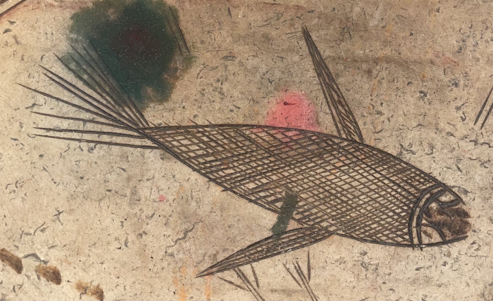 Vintage Large African Carved Gourd With Fish Bird And Scorpion Motif -Bowl