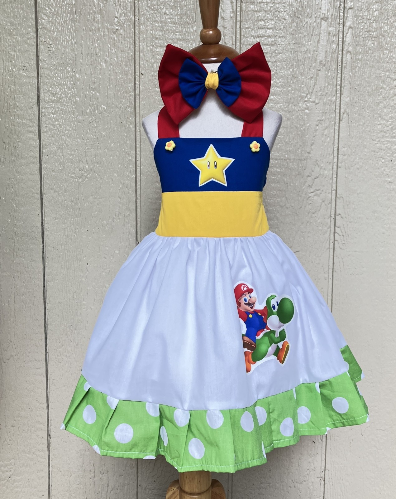 Super Mario And Yoshi Girls Toddler Fun Spring Summer Halter Dress