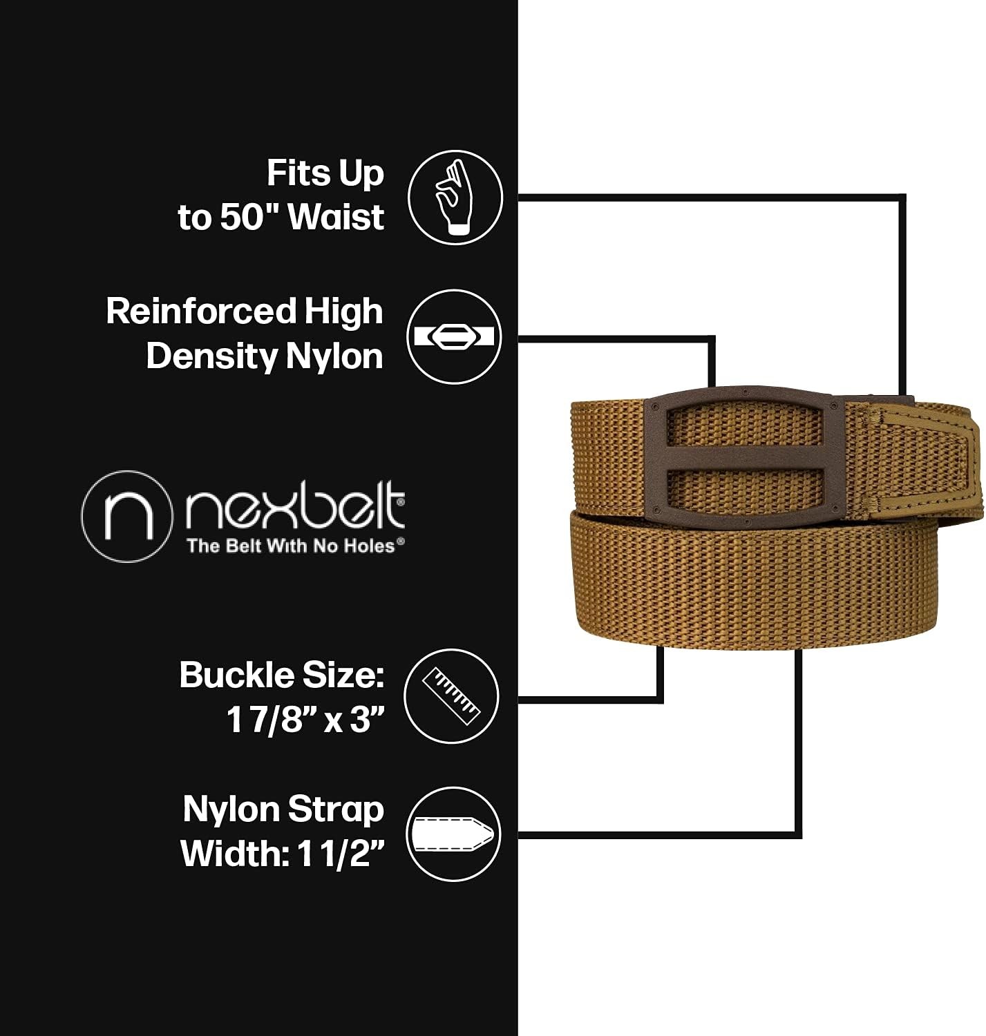 Nexbelt Tactical Ratchet EDC Titan 1/2 Width Strap Cut to Fit Gun Belt, Tan