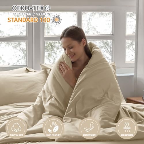 Queen Comforter Set with Sheets, 7 Piece Comforter Set Queen Queen/Full Beige