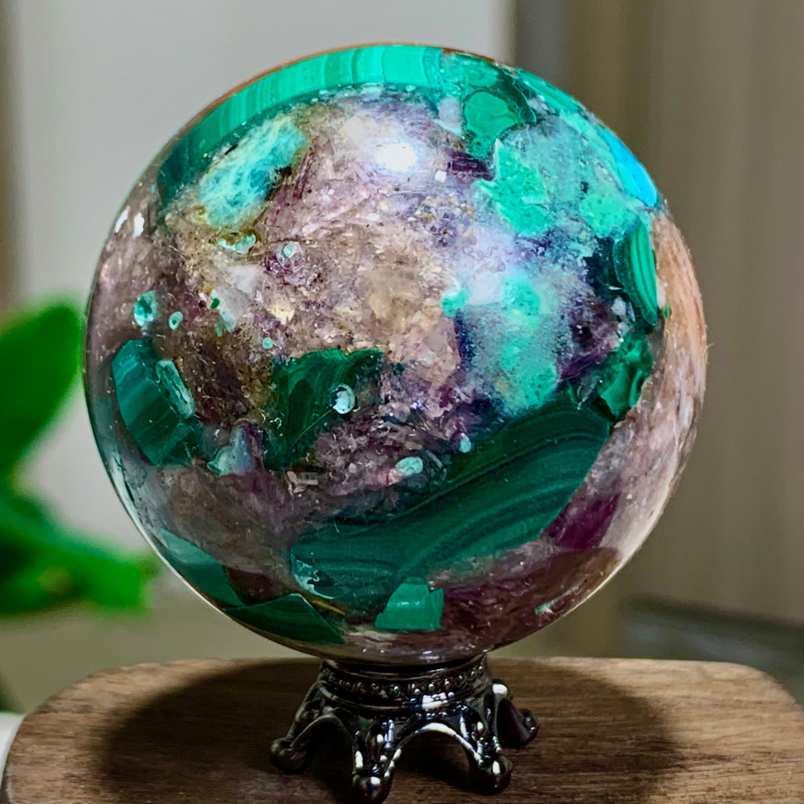 91G Newly discovered rare malachite purple mica symbiotic sphere restoration