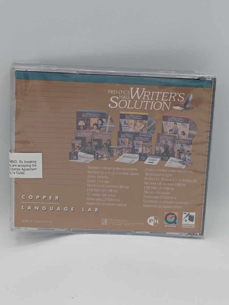 Vintage Prentice Hall Writer's Solution Copper Language Lab CD Software New