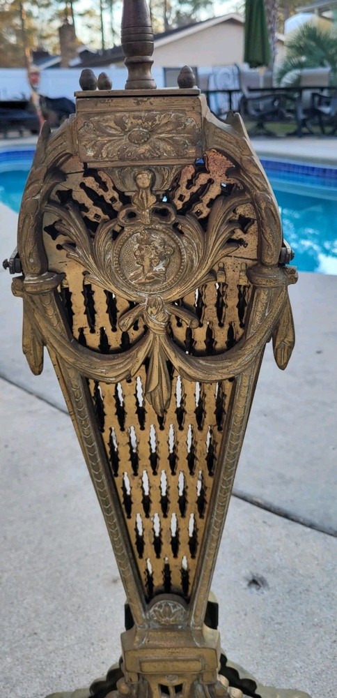 Vintage Brass Cameo Fireplace Screen Folding Peacock Screen