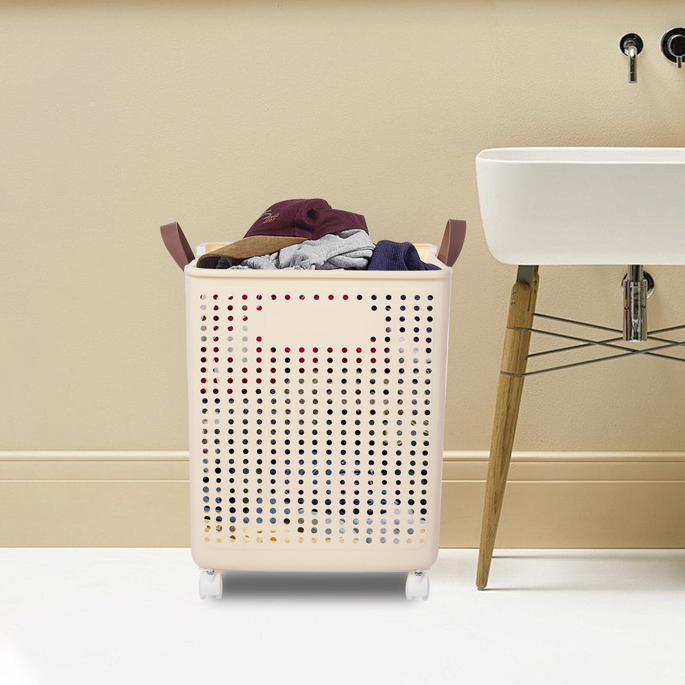 30kg Collapsible Laundry Hamper, Foldable Rolling Laundry Basket With Wheels