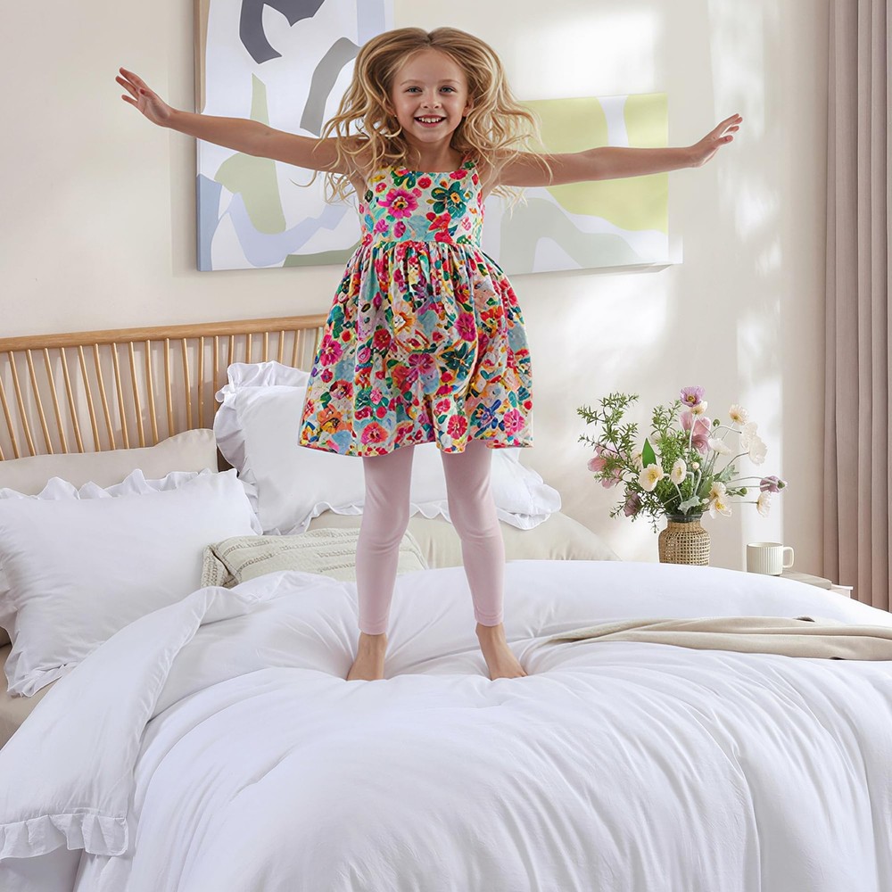 JANZAA Twin Comforter Set White Ruffled Twin,
