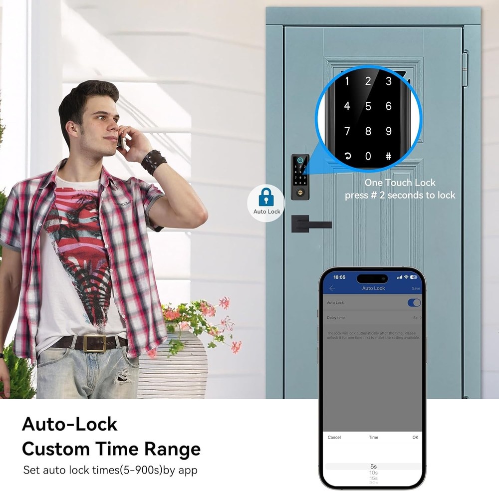 BEBASIA Smart Fingerprint Door Lock & Handle Set - App Control, Touchscreen