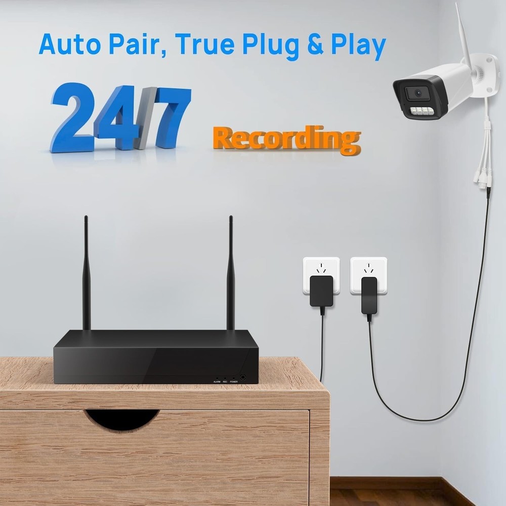 Wireless Security Camera System, 10CH Wireless NVR System with 6pcs HD 3MP cam