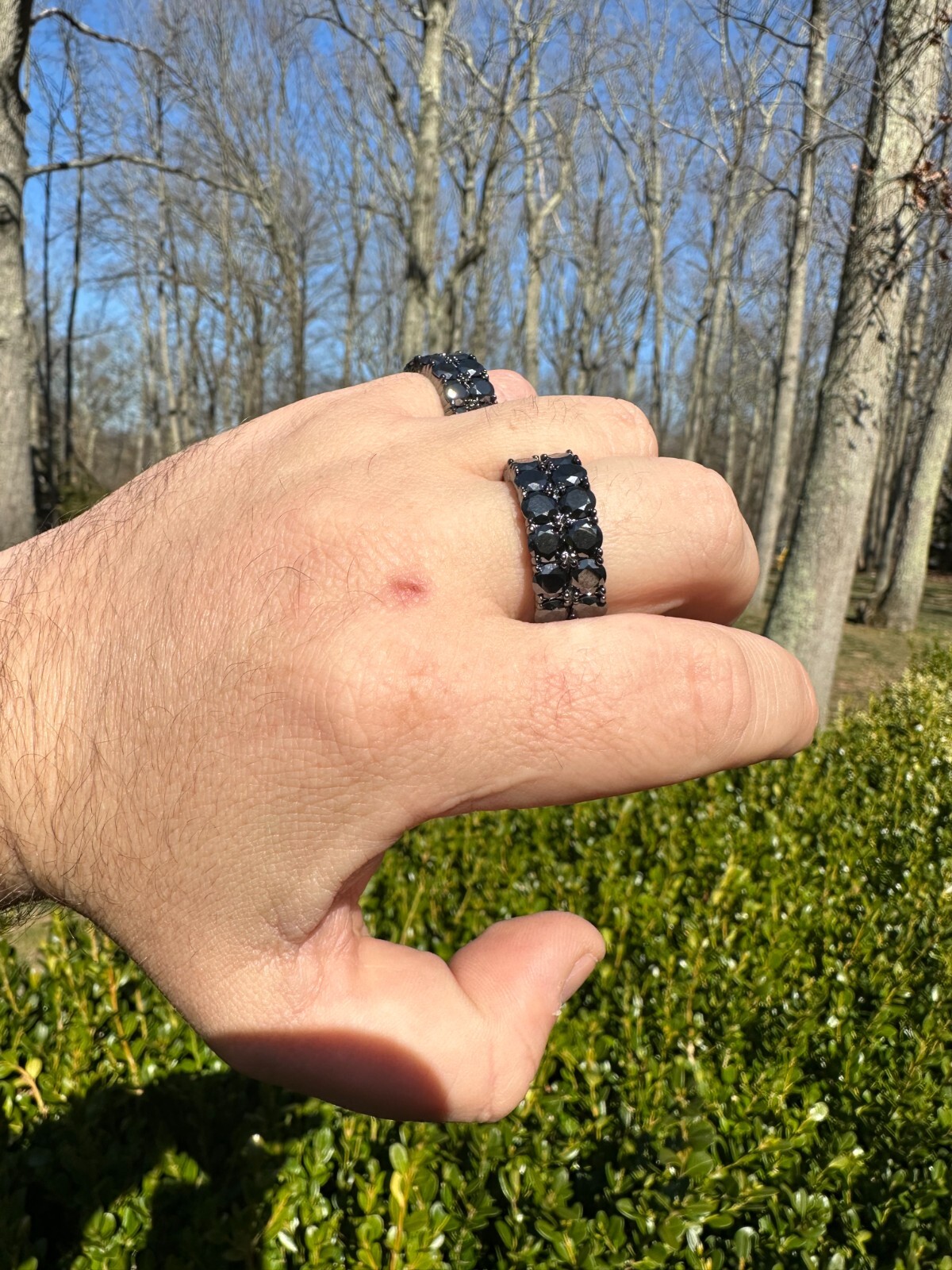 Black Moissanite Ring Real 925 Silver Oxidized Rhodium Hip Hop Iced Tennis Band