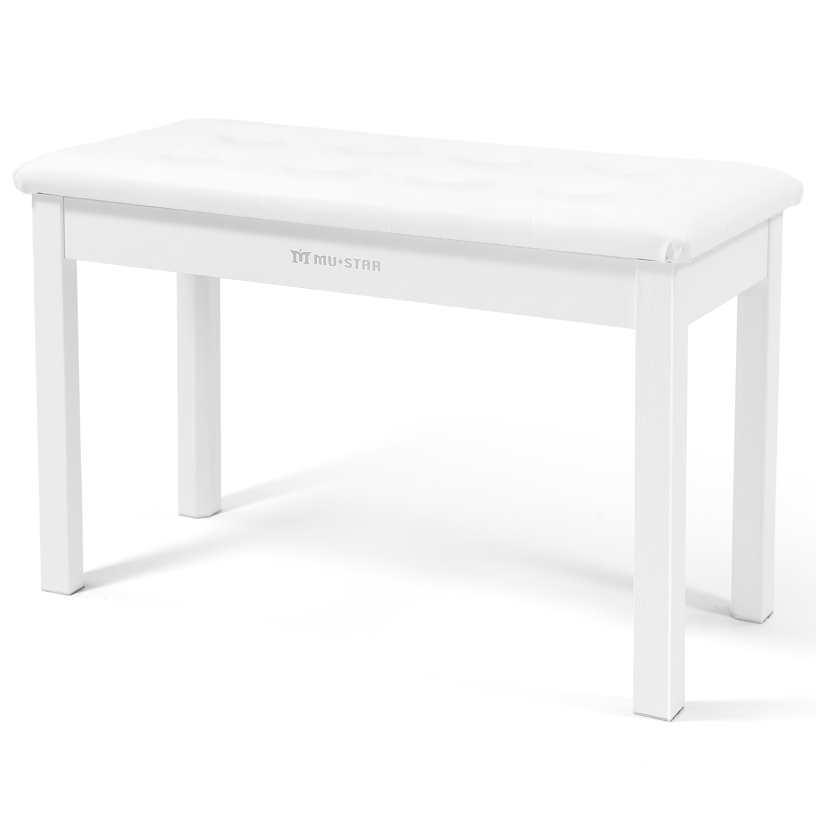 Wooden White Duet Piano Keyboards Bench Vanity Stool with Storage,Padded Cushion