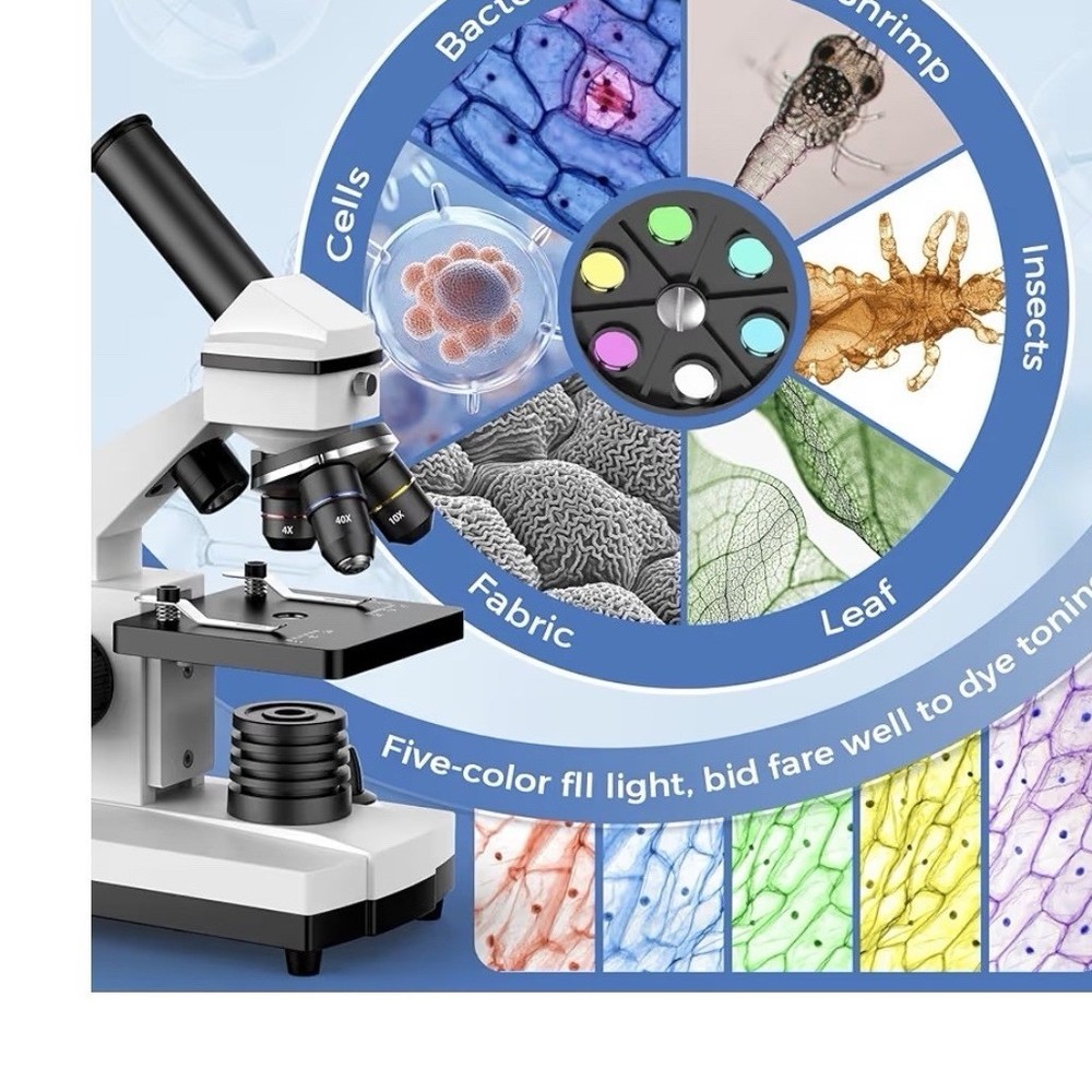 Microscope Kit 40X-2000X Magnification Educational Toy with Accessories & LED