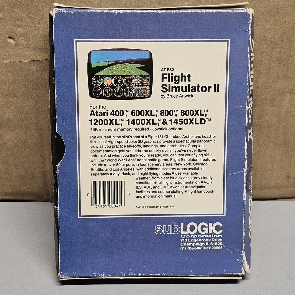 Flight Simulator II Atari Computer Vintage Software Boxed subLOGIC