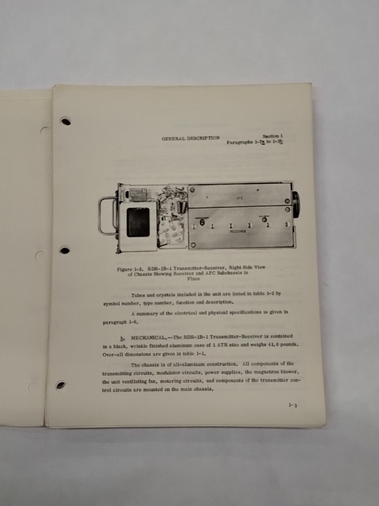 Bendix Airborne Radar System Type RDR-1B-1 Transmitter Receiver Instruction Book
