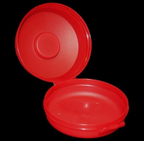 Tupperware Bagel Keeper with Smidget Round Lunch Container Red & Sheer NOS