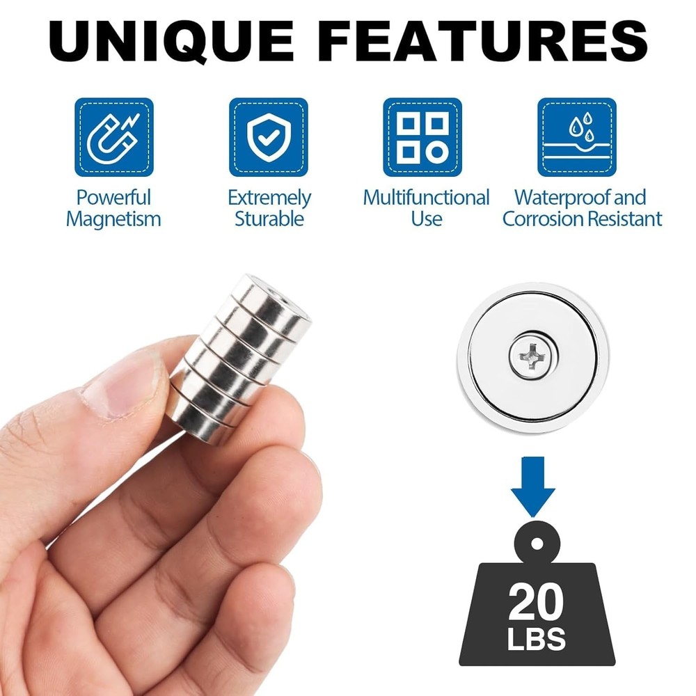 Versatile 6-Pack Neodymium Magnets - 20LBS Pull Force for Cabinets & More