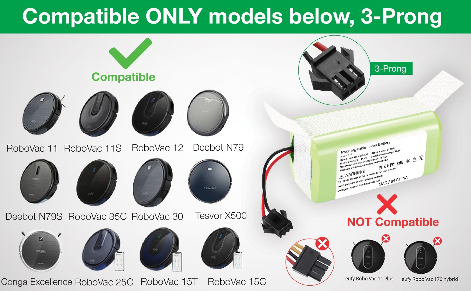 Eufy RoboVac 11S,11S Max, 12, 15T,15C,15C Max,25C,30,30C Max Battery Replacement