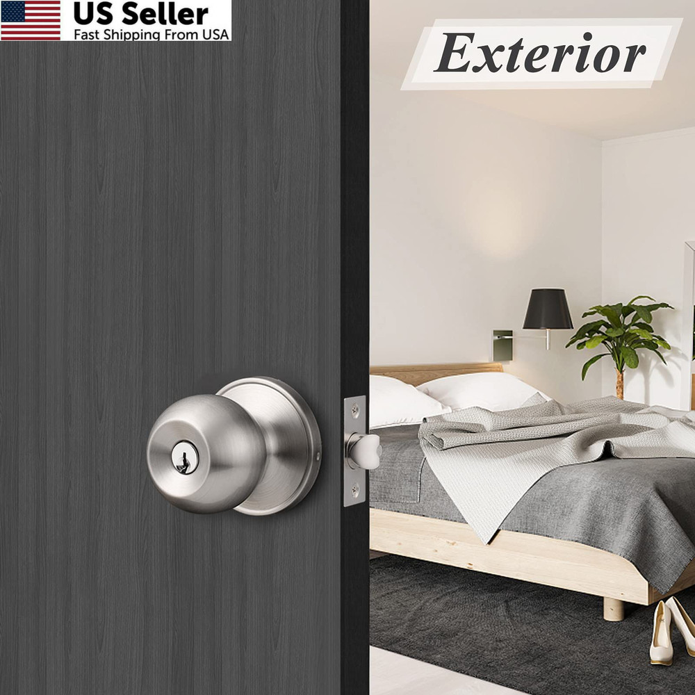 Probrico (2 Pack Keyed Alike Door Knobs Combo Pack, Brushed Nickel Ball...