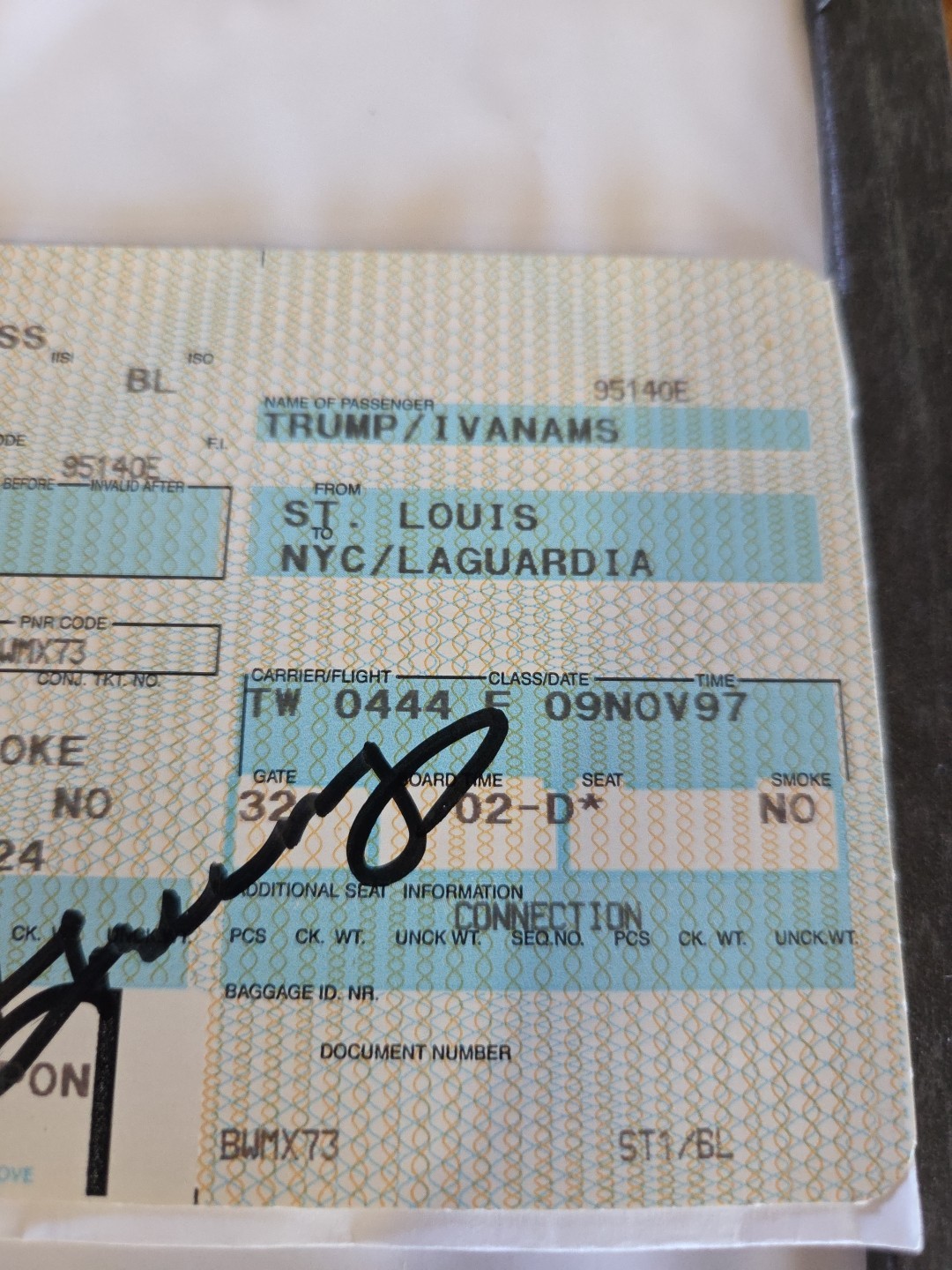 Ivana Trump Autographed Boarding Pass