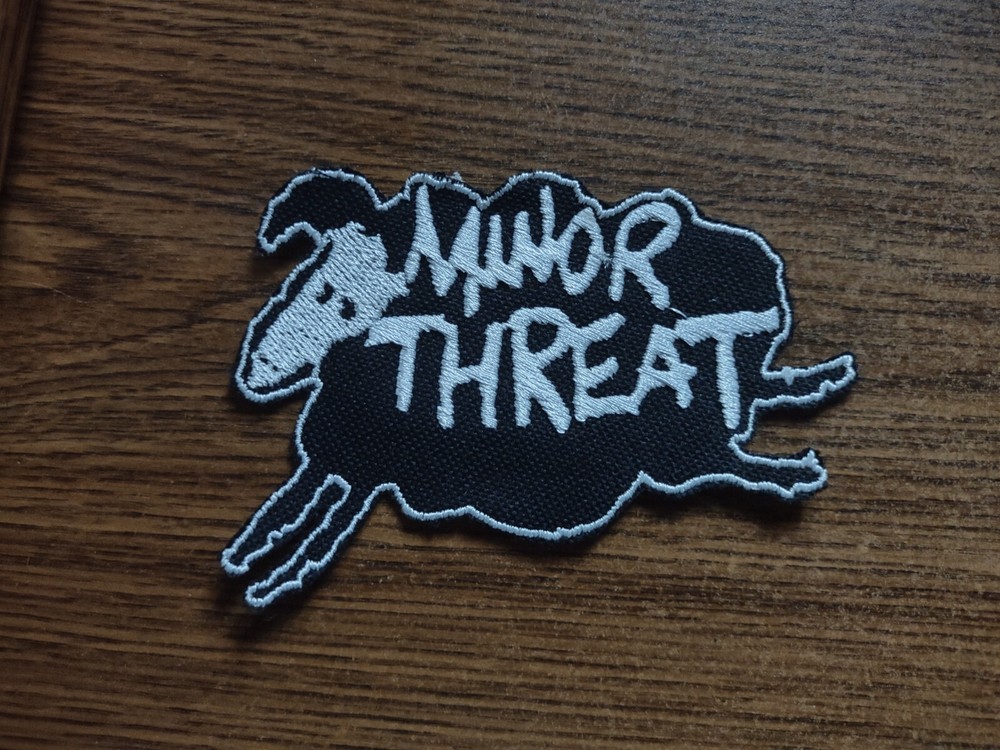 MINOR THREAT,IRON ON WHITE EMBROIDERED PATCH