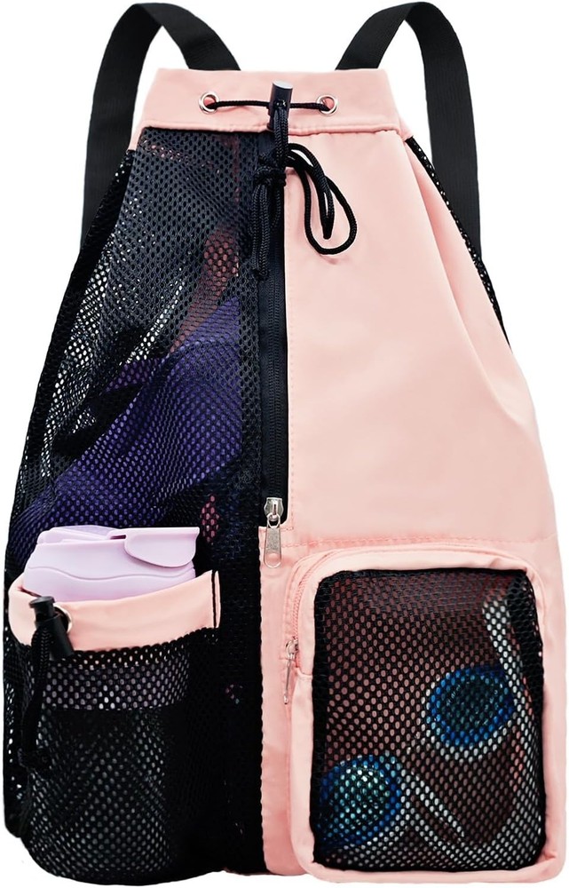 Mesh Beach Backpack with Wet Pocket Drawstring Pool Bag Waterproof Swimming B...