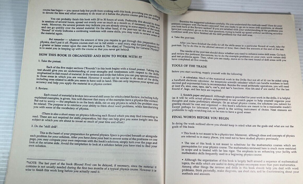 Preparing for General Physics Math Skill Drills and Other Useful Help 1992 USED