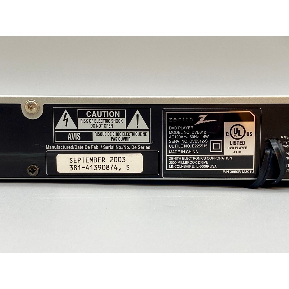 Zenith DVB312 DVD Player Progressive Scan with OEM Remote Tested & Working