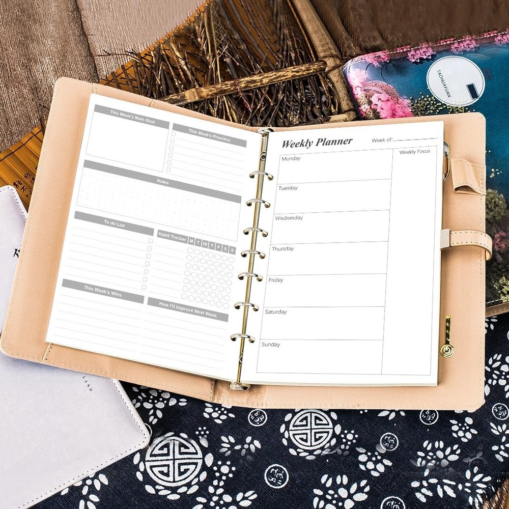 Weekly Planner Refills for 3 or 7 Ring Mini Binders - 53 1-Pack, Black