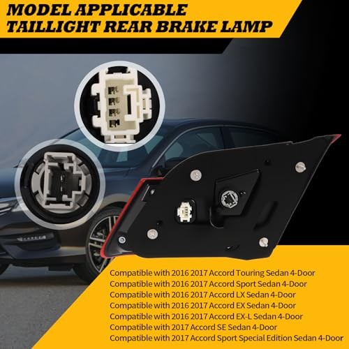 Tail Light Assembly Left Side Compatible with Accord 2016 2017 Driver Rear