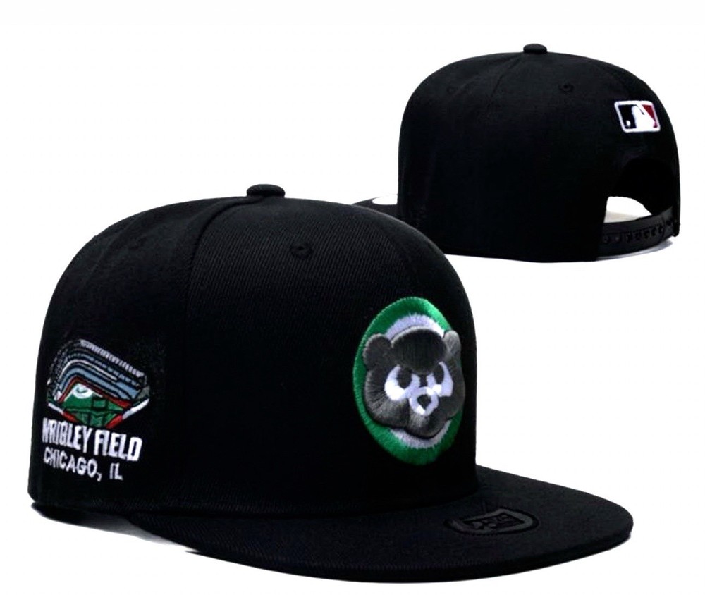 Chicago Cubs Snapback Hat Adjustable Black Wrigley Field Embroidered MLB Cap