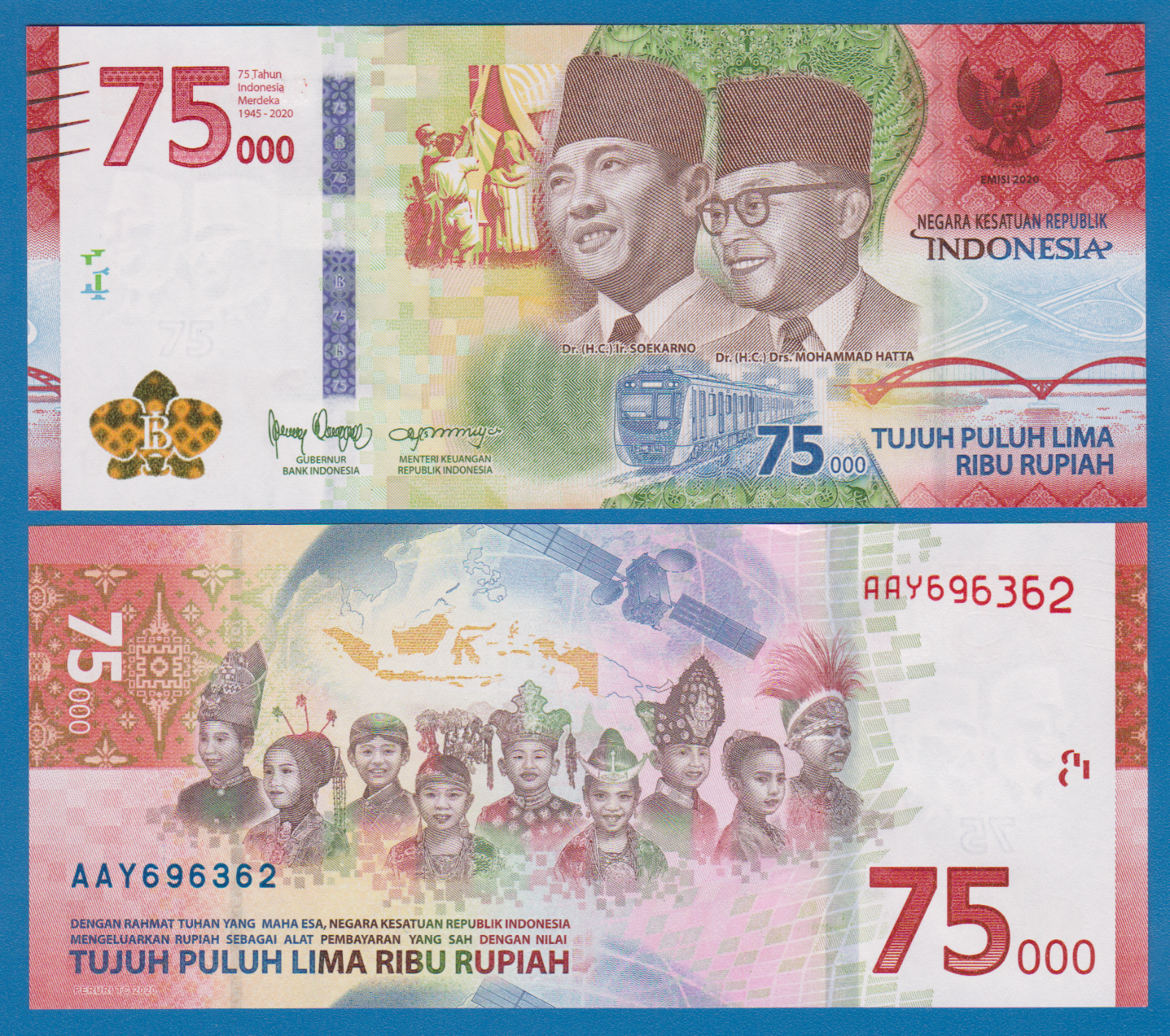 Indonesia 75,000 Rupiah P 161 New 2020 UNC Commemorative, 75000