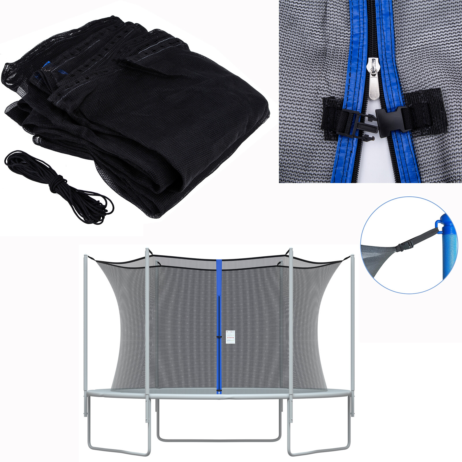 12/13/14/15ft Trampoline Safety Net Replacement Fit 4/6/8 Poles Round Enclosure