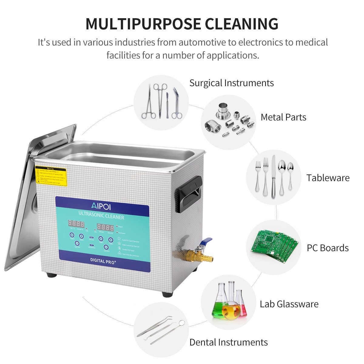 Digital 6.5L Ultrasonic Cleaner Stainless Steel Ultra Sonic Bath Heater Timer US