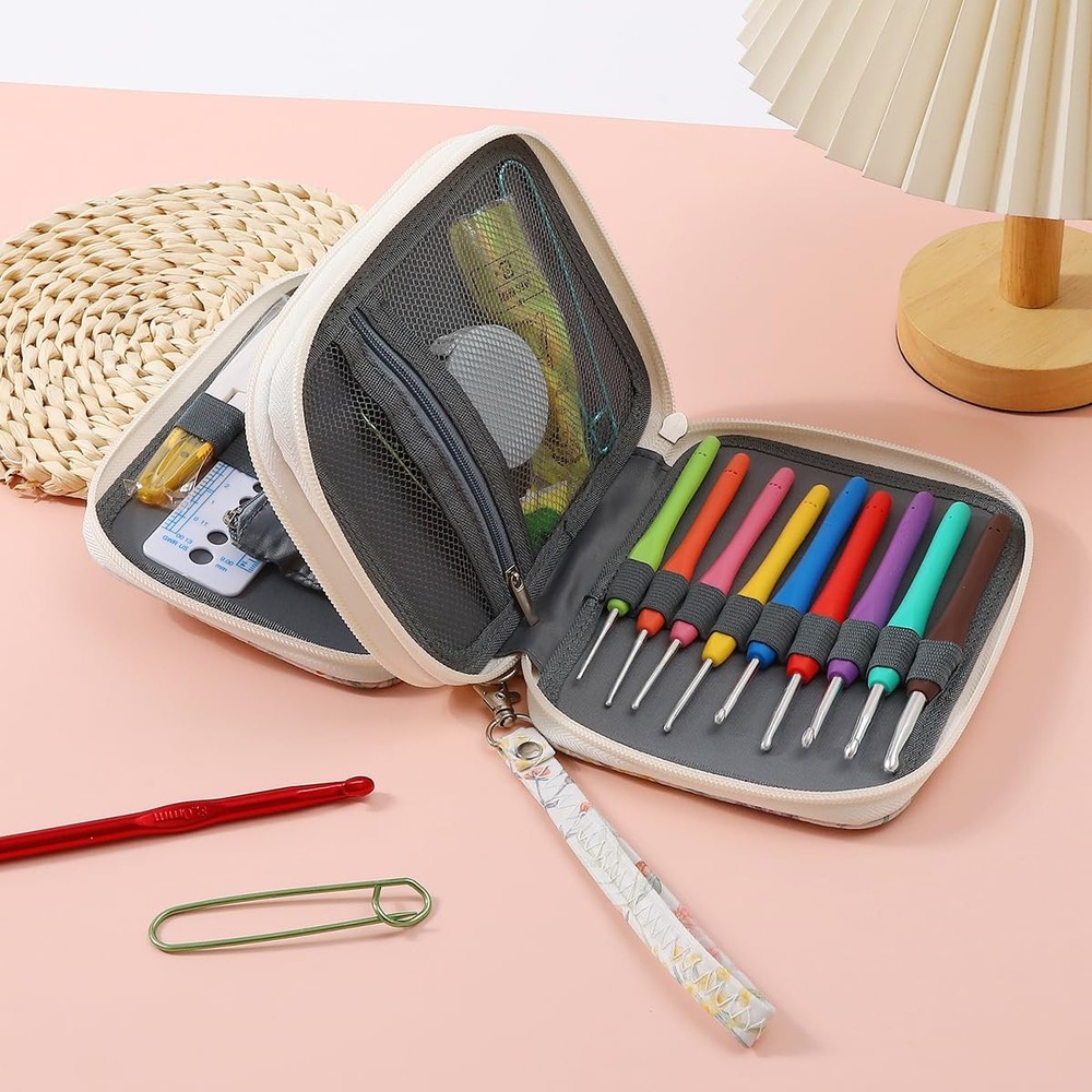 Crochet Knitting Set: Ergonomic Needles for DIY, Beginners & Pros - White