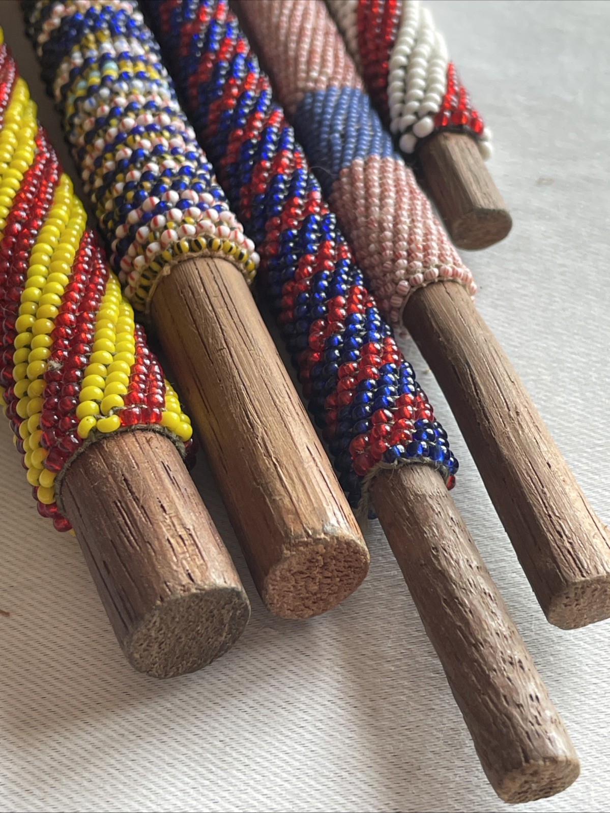 5-Vintage African Beaded Wooden War Club Throwing Stick Ceremony Spiritual Art