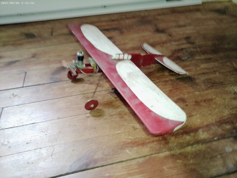 Vintage Tether Control Line Balsa Wood Plane with Thimble Drome Engine