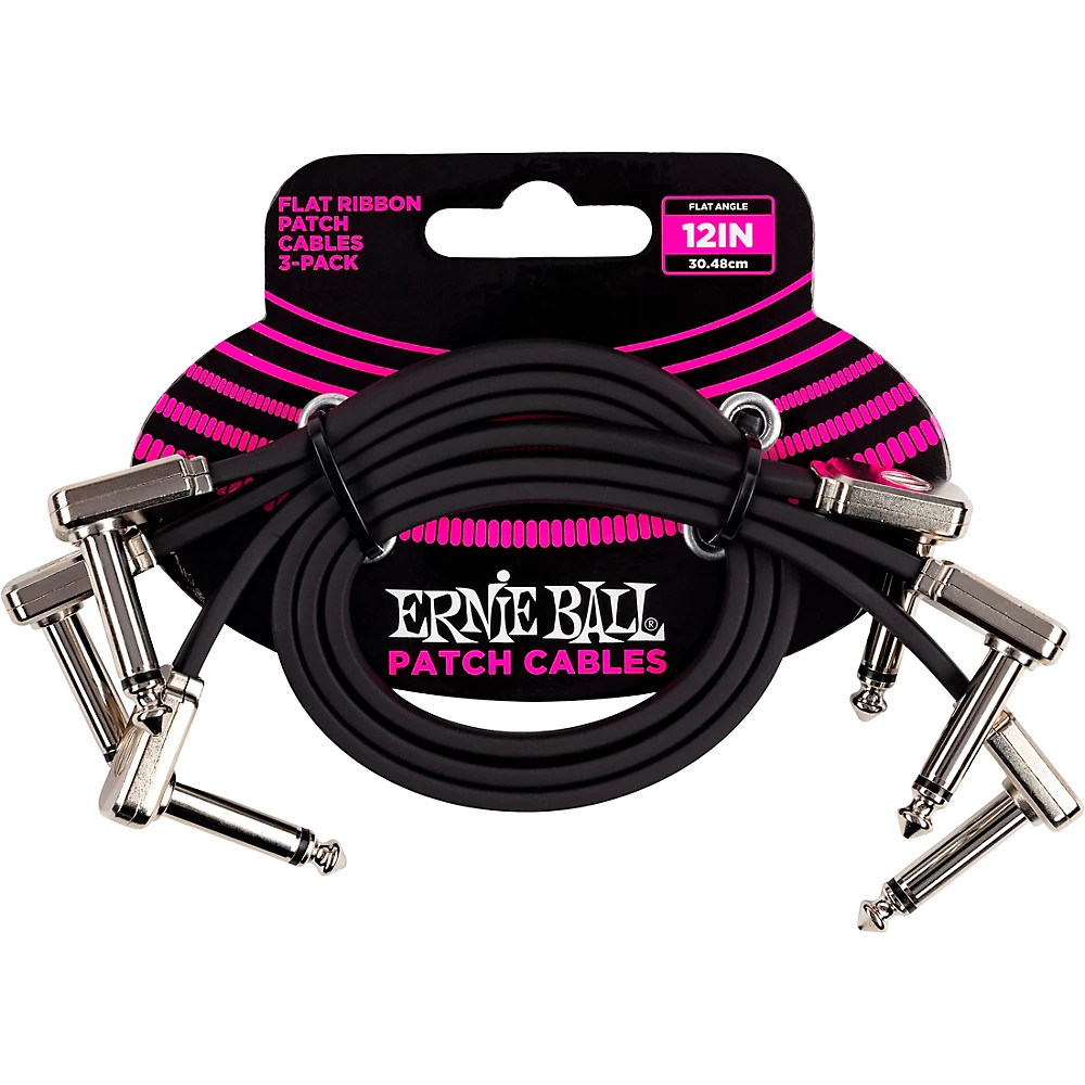 Ernie Ball Ernie Ball Flat Ribbon Patch Cables, 3-Pack 1 ft. Black
